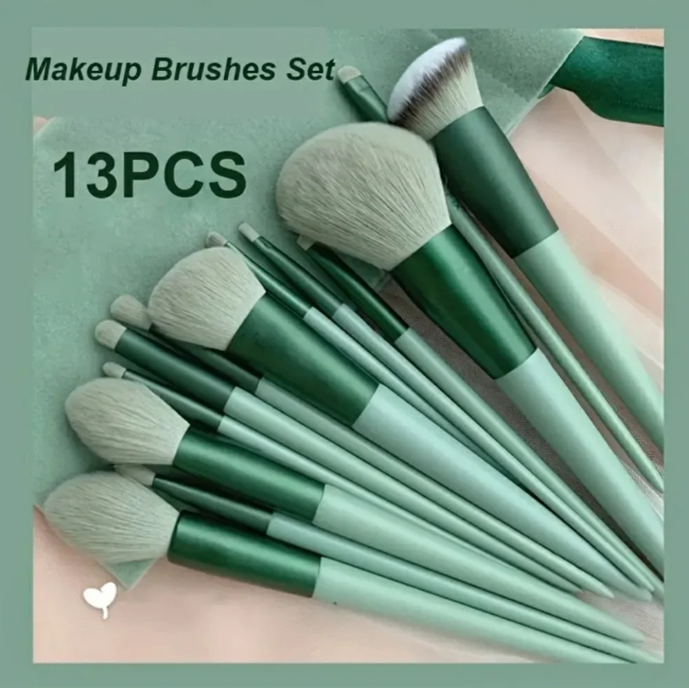 High-Quality Professional Makeup Brushes, Green, Blue, Brown